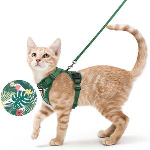 rabbitgoo Cat Harness and Leash for Walking, Escape Proof Soft Adjustable Vest Harnesses for Cats, Easy Control Breathable Reflective Strips Jacket,Rainforest Green,XS