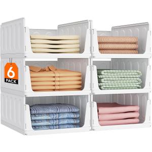 Lifewit 6 Pack Stackable Closet Organizers and Storage Basket for Clothes, Plastic Sweater Storage Bins for Wardrobe, Multifunctional Mounted Closet Systems for RV, Bathroom, Dorm, 32 cm/12.6 inch(L)