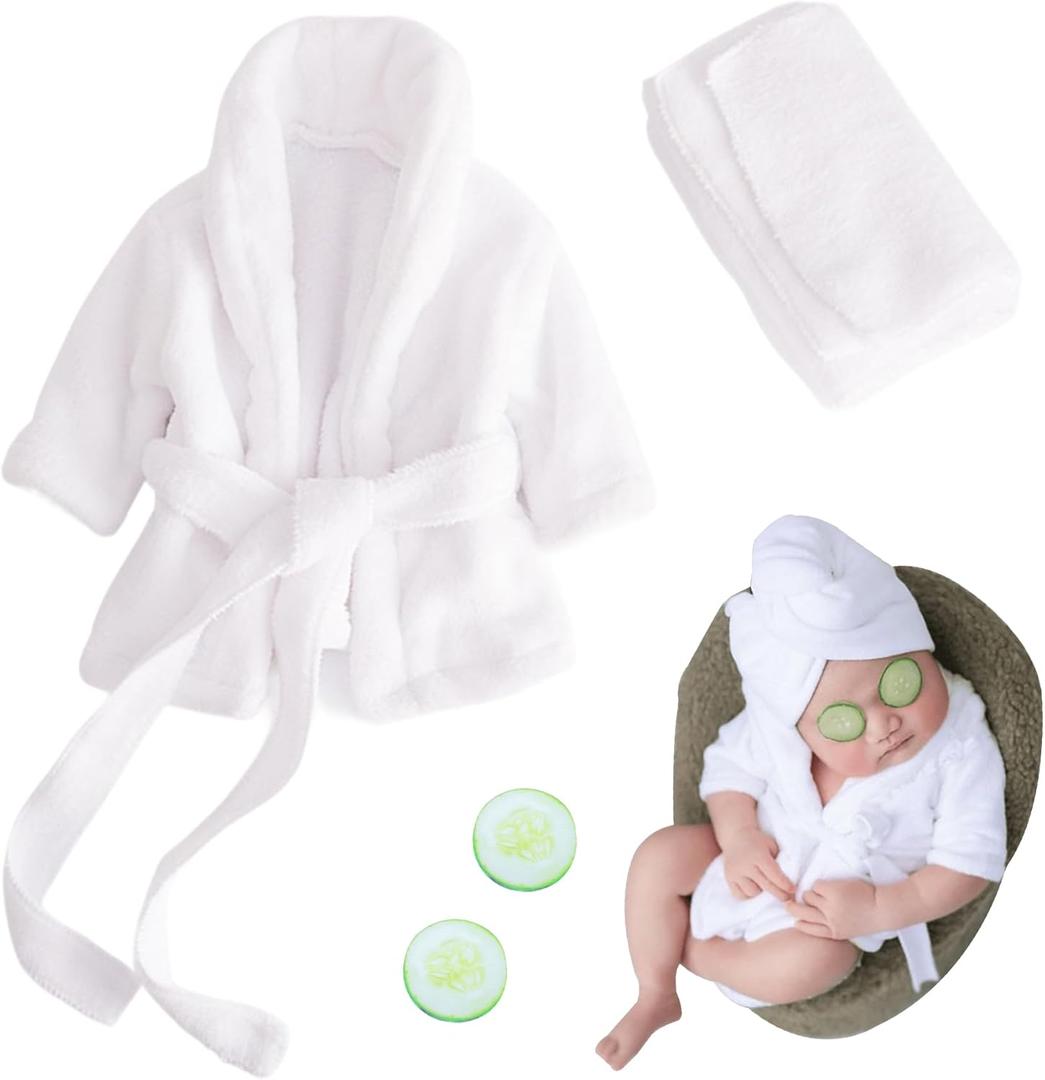 Jastore Newborn Photography Props Bathrobe Outfits Girl Baby Photo Prop Outfit Bathrobe Baby Photoshoot Props Robe (0-1 Month, White)