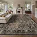 8x10 Area Rugs for Living Room - Washable Vintage Retro Large Rug, Soft Ultra Thin Non Slip Low Pile Traditional Distressed Boho Carpet for Bedroom Dining Room Home Office, Brown