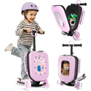iSporter Luggage Scooter for Kids Ages 2-5 | Ride-On Suitcase Scooters for Boys Girls | Foldable & Height Adjustable, 110lbs Max