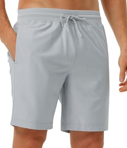 M MAELREG Mens Athletic Shorts with Zipper Pockets 7"/ 9" Lightweight Quick Dry Sports Gym Workout Running Shorts Size 3XL, Glacier Grey