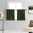 DONREN 38 Inch Length Olive Green Tier Curtains- 2 Panels Blackout Thermal Insulating Small Valance Curtains for Kitchen Rod Pocket Top (34 Inches Wide by 38 Inches Long)