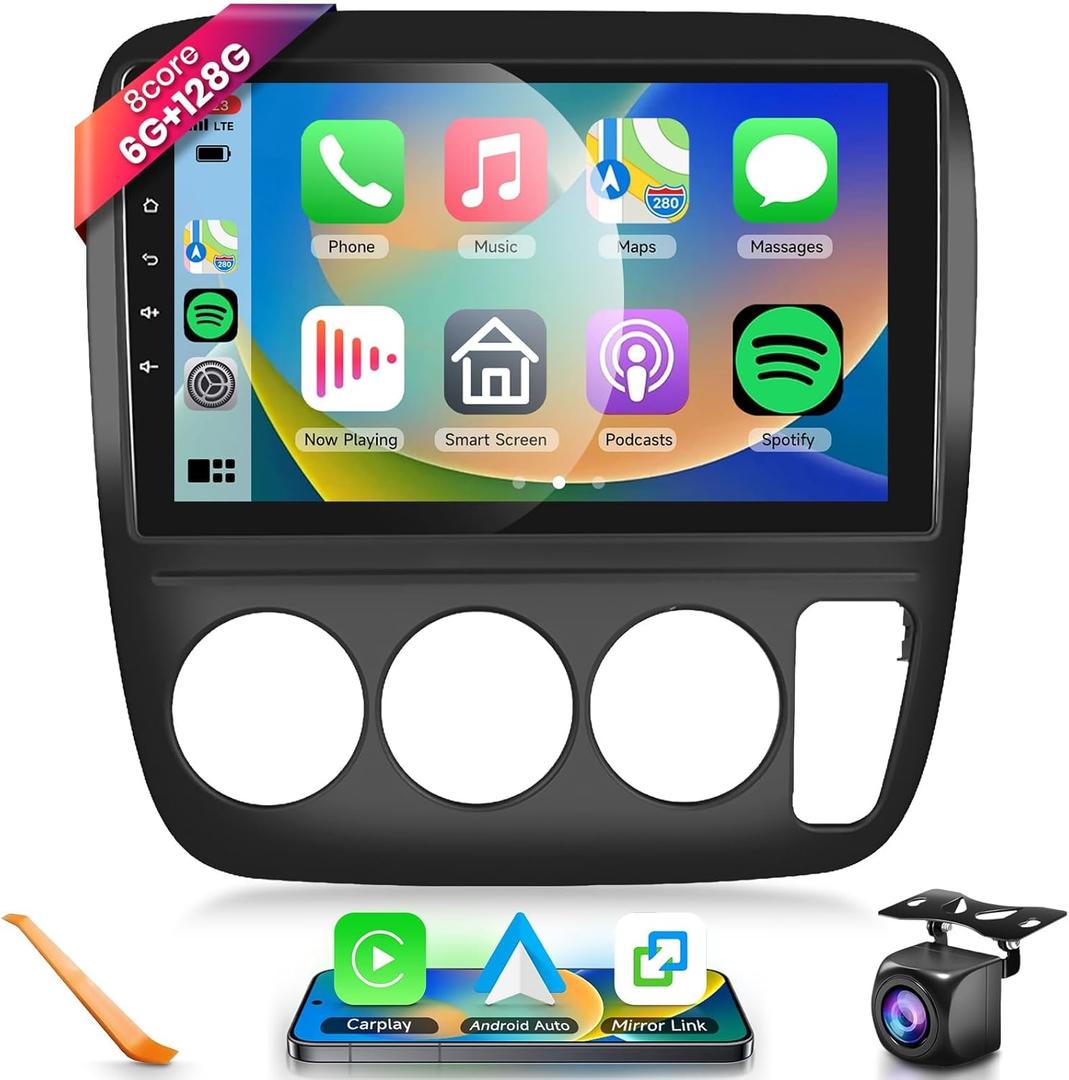 6G+128G Car Radio for Honda CRV 1997 1998 1999 2000 2001, 8- core Wireless Carplay Android Auto Car Stereo, 9 IPS Touchscreen with WiFi, GPS, Bluetooth,FM/RDS, 32EQ DSP, Rear Camera