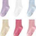 3 x CoolMate Toddler Girl Socks, Non-Slip Grip Ruffle Baby Socks for Kid, Ankle