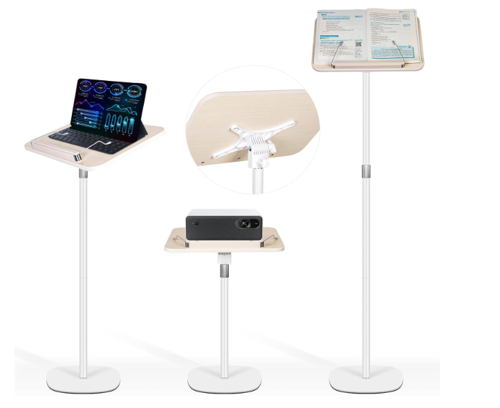 TNNOP Floor Standing Book Stand, Foldable Book Holder for Reading with Page Clips, 19"–51" Height Adjustable, Sturdy Podium Stand for Reading, Bible, Laptop, Cookbooks, or Projector