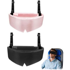 Travel Pillows for Airplanes, 2 Pack Airplane Head Strap with Silk Eye Mask for Sleeping, Long Flights & Car Road Trips 360°Headrest Neck Support, Stops Bobbing, Small & Compact (Pink+Black)