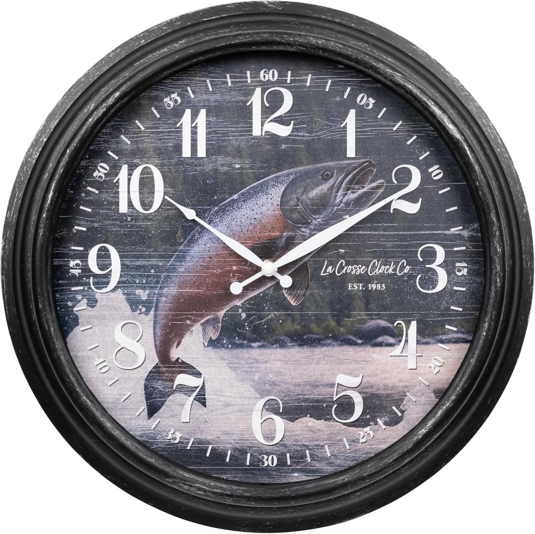 La Crosse Clock 433-3841S 15.75" Indoor/Outdoor River Run Salmon Quartz Wall Clock