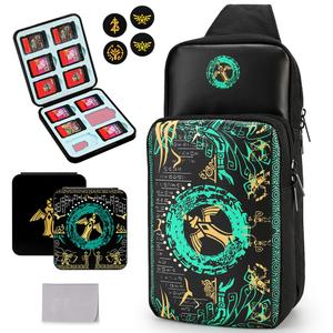 Owngen Travel Bag for Nintendo Switch/Lite/OLED, for Zelda Tears of the Kingdom Portable Sling Shoulder Crossbody Carrying Storage Accessories Backpack with Cute Game Card Case, 4 Thumb Grip Caps (Sword)