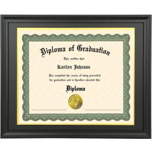LTYHHK 14x17 Diploma Frame Solid Wood Black, Displays 14x17 Diplomas with Black Over Gold Mat or 16x20 Inch Without Mat, Diploma Frame 14x17 Certificate Frames (LK1620BG)