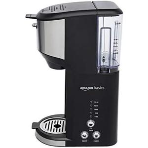 Amazon Basics Single Serve Coffee Maker K-Cup, 14 Oz, Black & Stainless Steel Machine, 5.98"D x 9.44"W x 14.17"H