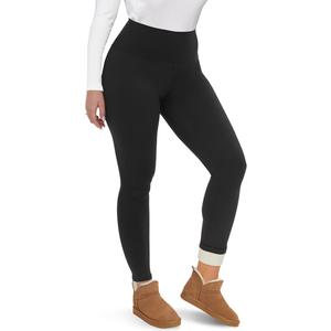 Fleece Lined Leggings Women - Thick Soft High Waisted Black Tummy Control Thermal Warm Velvet Pants for Cold Winter, Black Large