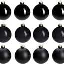 Black Glass Ornaments for Christmas Tree, Matte, Shiny, Clear Ball Ornaments, 12 Pcs Black Xmas Balls for Home Decoration, Thanksgiving, Party, DIY Gift