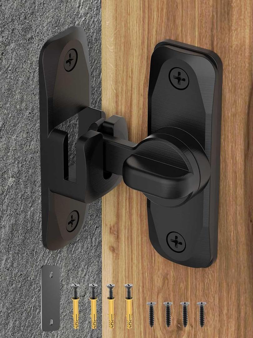 90/180 Degree Flip Barn Door Lock, Protect Privacy - Security Sliding Door Latch, Small Gate Latches Hardware for Barn, Garden, Bathroom, Cabinet, Window (Black-1PC)