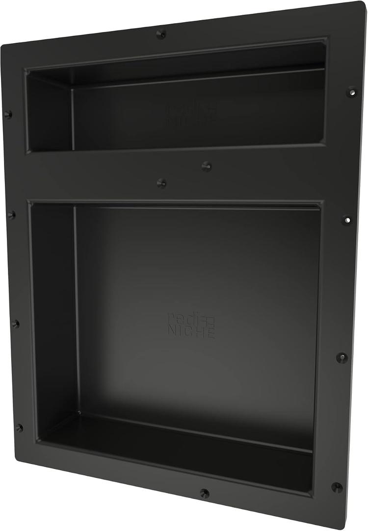 Tile Redi USA RN1620DU Niche Double Recessed Shower Shelf, Two Shelves, 20" H X 16" W, Black