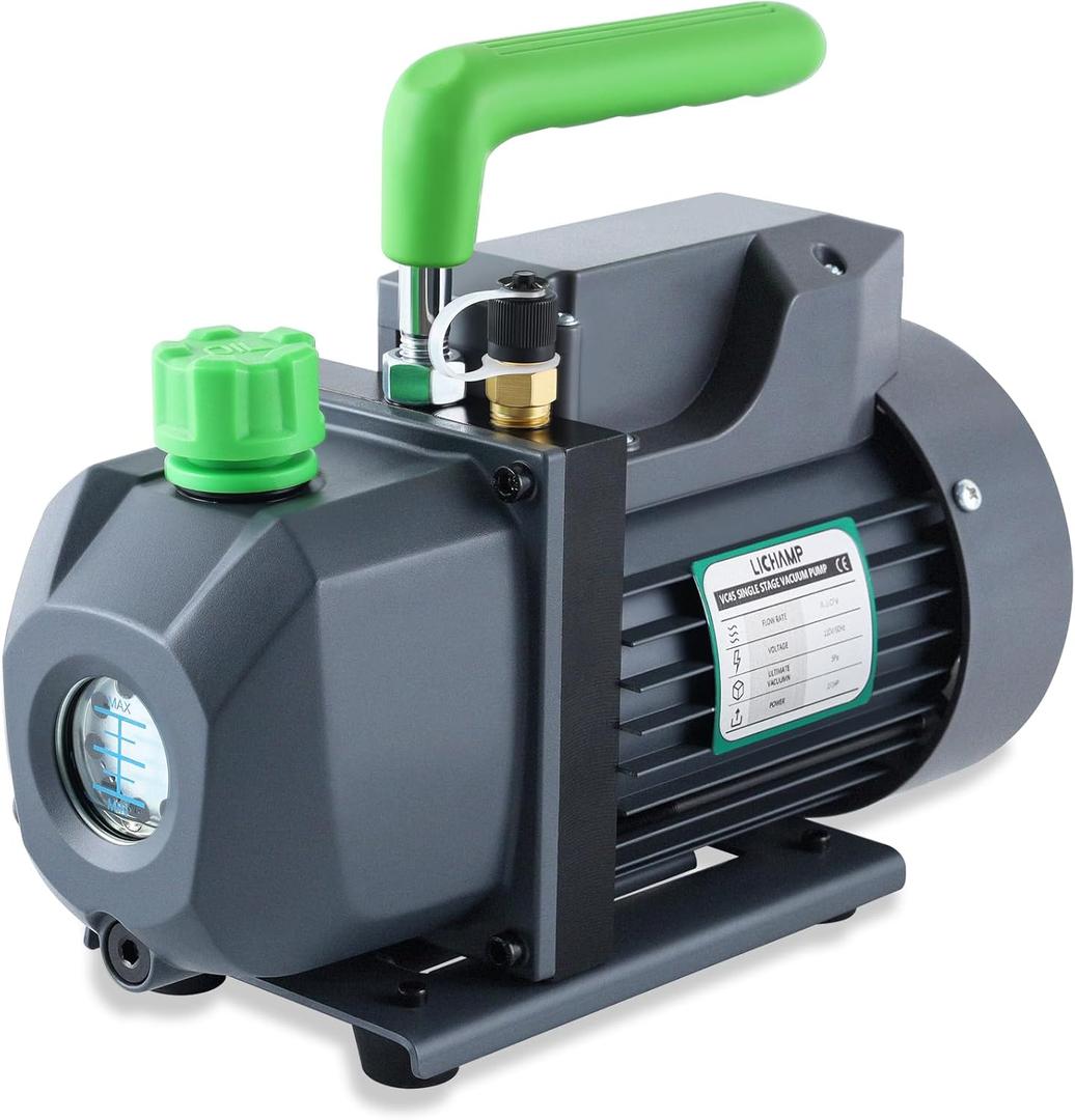 Lichamp Vacuum Pump, 4.5 cfm 1/3 HP HVAC Single Stage Vacuum Pump for R134a R410a R22 R12, for Automotive Air Conditioner Refrigerant, Oil Included, Cool Gray