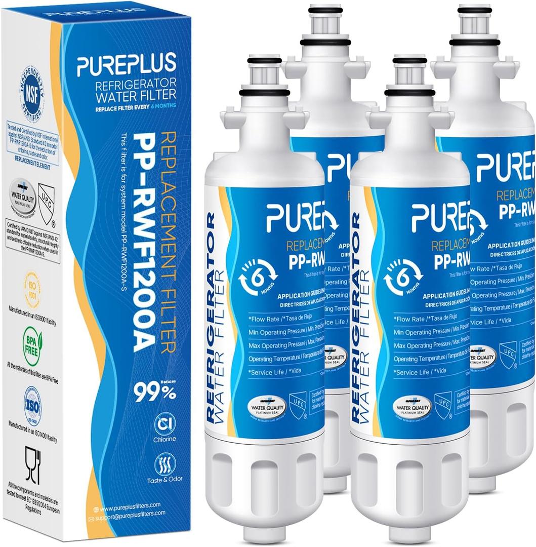 PUREPLUS 9690 Replacement for kenmore Elite 469690 LG LT700P RFC 1200A ADQ36006102 ADQ36006101 LFX28968ST RWF1052 RWF1200A LFXS29626S LFXS30766S LFX31925ST LFX31945ST Refrigerator Water Filter, 4Pack