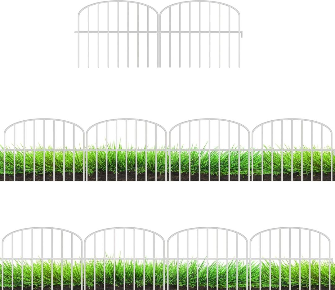 ShopLaLa Garden Fence Border (10 Panels) 13in(L) x 16.5in(H) Decorative Metal Wire Animal Barrier Fencing, Rustproof Flower Edging for Landscape Patio Outdoor Decor, Dog Gates and Border White M-L16.5