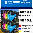 PayForLess LC401XL Ink Cartridges for Brother Printer Compatible LC401 Ink Cartridges for MFC-J1010DW MFC-J1012DW MFC-J1170DW Printer 8 Pack (2 Black, 2 Cyan, 2 Magenta, 2 Yellow)