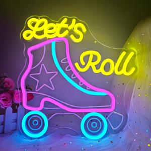 Let's Roll Neon Sign for Wall Decor Roller Skating Neon Led Sign Dimmable Roller Skate Party Decorations Neon Light Sign for Roller Skates Store Club Sports Light Up Skate Sign for Player Room Gift