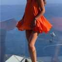MakeMeChic Women's Halter Dress Tie Open Back Twist Sleeveless Flowy A Line Mini Dresses (Orange, L)