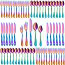 Rainbow Silverware Set for 12, 60-Piece Stainless Steel Flatware Set, Shiny Rainbow Metal Cutlery Set, Include Fork, Knife and Spoon Set, Dishwasher Safe