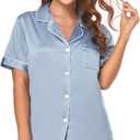Serenedelicacy Women's Satin Pajama Set 2-Piece Sleepwear Loungewear Button Down Short Sleeve Silky PJ Set (Medium)