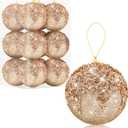 12 Pcs 3.15 Inch Christmas Ball Ornaments Glitter Sequin Ball Large Christmas Tree Decorations Xmas Hanging Balls for Home New Year Holiday Indoor Outdoor Party Decor (Champagne, 3.15 Inch)