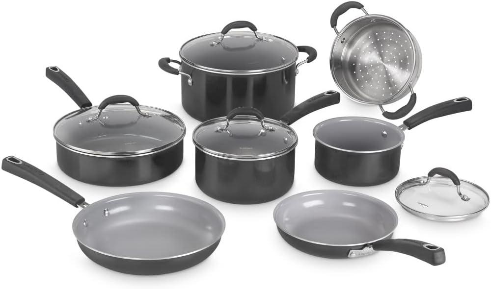 Cuisinart 11-Piece Nonstick Cookware Set, Ceramica XT, Black, 54C-11BK, Medium
