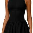 ABOCIW Womens Zip Front Tennis Dress High Neck Sleeveless Workout Golf Dresses Build in Shorts with Pockets (8-10, Black)