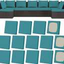 14Pcs Patio Stretch Cushion Covers, Outdoor Couch & Sofa Replacement Slipcovers for Patio Furniture Cushion Covers, Washable Reusable Furniture Protector, Square Large, Petrol Blue