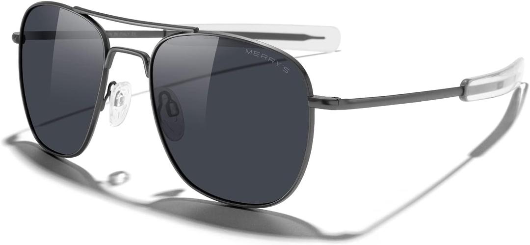 MERRY'S Classic Square Aviator Military Polarized Sunglasses for Men or Women S8636 (55mm)
