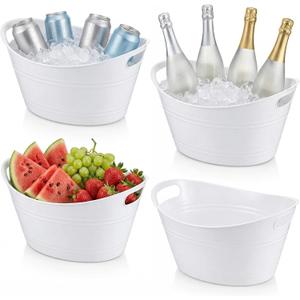4 Pack Ice Buckets 4.5 Liter Oval Storage Tub with Handles, Plastic Wine Bucket, Ice Drink Bucket for Parties Bar Wine Beer Cooler, White