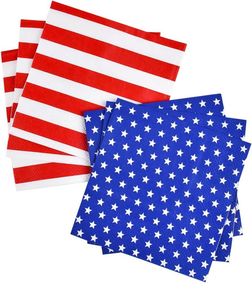 Gatherfun American Flag Patriotic Party Supplies Disposable Paper Napkins Cocktail Napkins for Veterans Day Election Day 4th of July Independence Day Decorations, 40 Pack of Stars+40 Pack of Stripes