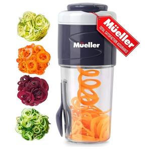 Mueller - Spiralizer - Veggie Pasta Maker - Salad To Go Cup - All-In-One Food Prepper, Comes with BPA Free Fork, Salad Dressing/Spice-Nut Containers