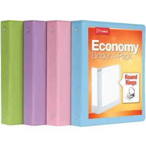 Cardinal 3 Ring Binders, Binders for School and Office, Durable 1.5 Inch, Round Rings, Holds 350 Sheets, ClearVue Presentation View, Non-Stick, Assorted Pastel Colors, 4 Pack (79552)
