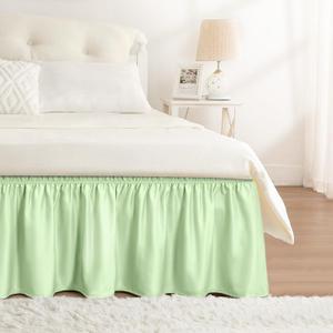 RIMELA Bed Skirt Queen Size Baby Green 15 Inch Drop, Wrap Around Elastic Bedskirt, Dust Ruffle for Adjustable Bed Base Soft Durable Fabric Machine Washable Easy to Install Bed Skirts, Baby Green, Queen-15" Drop