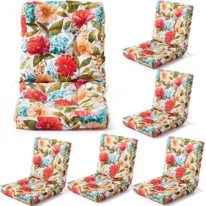 Hoteam 4 Set Outdoor Patio Chair Cushions 20 x 42 in Deep Seat Waterproof Patio Cushions Set for Furniture Replacement Removable Seat and Back (Summer Bloom)