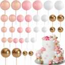 ASTARON 32 Pcs Ball Cake Topper Decorations Mini Balloons Cake Topper Sticks Foam Balls Cake Picks Cake Topper Balls Cake Decorations for Wedding Party Birthday Cake Decorations (Rose goldPink)