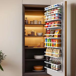8-Tier-Over-the-Door-Pantry-Organizer W/ Adjustable Basket&Fence,Large Wall Mount Spice Rack Organizer, Hanging Spice Seasoning Shelf Organization For Kitchen Cabinet Door, Bathroom Door Storage
