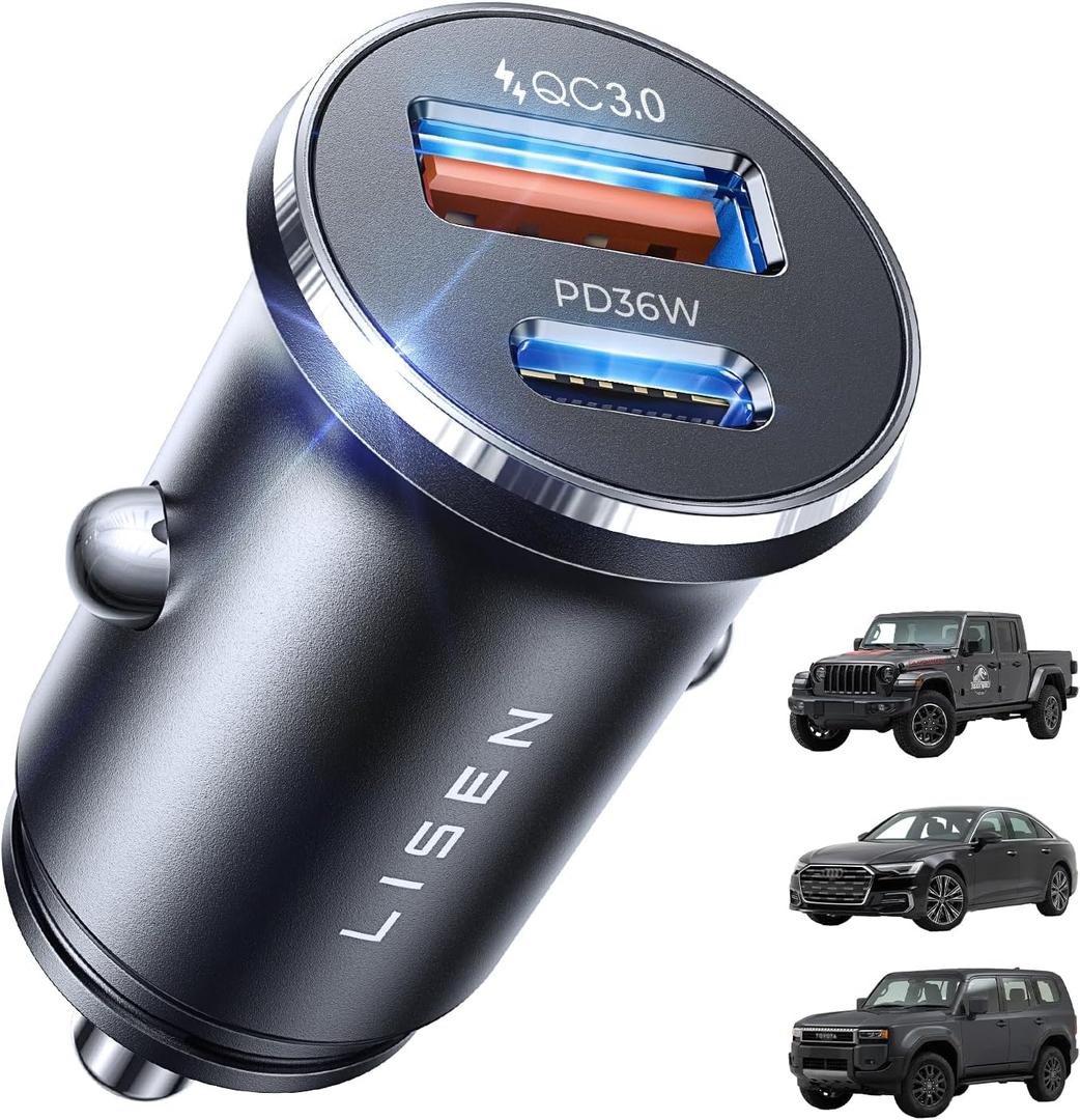 LISEN 54W Mini Cigarette Lighter Adapter Car Charger USB C Fast Charging, 12V Cigarette Lighter USB Car Charger Fast Charging Adapter, for iPhone 17 Pro Max 16 15 14 13 12 Plus Mini, Samsung S25 S24