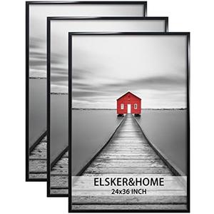 ELSKER&HOME 24x36 Poster Frame 3 Pack, Black Picture Frame for Horizontal or Vertical Wall Mounting, Sturdy and Scratch-proof
