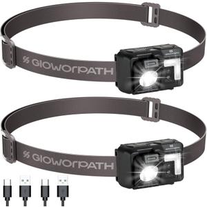 Led Headlamp Rechargeable, Super Bright Headlight Flashlight with Red Light, Motion Sensor Head Lights for Forehead, Waterproof Lightweight for Adults, Outdoors, Camping, Running (Black)