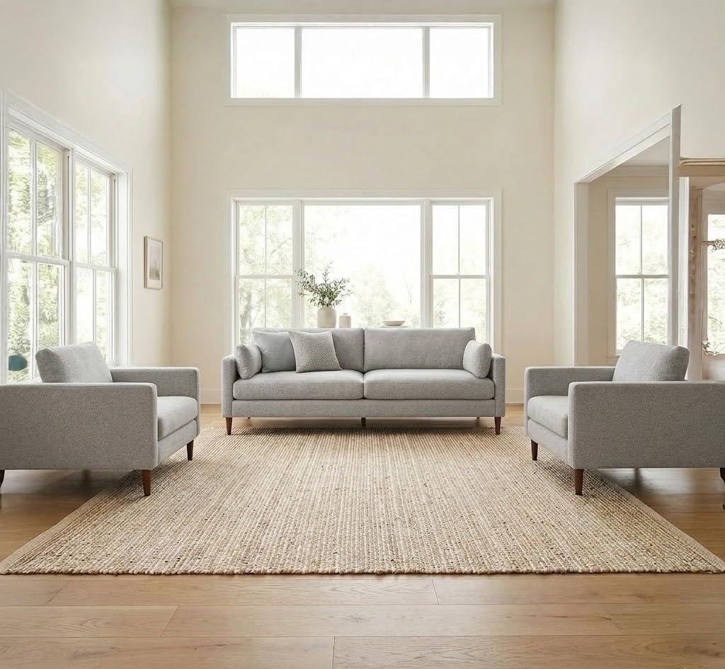 Jute Cotton Area Rug 5x8 ft Large Rectangle Hand Woven Natural Farmhouse Rugs for Living Room, Bedroom, Kitchen, High Traffic Area - Rustic Vintage Bohemian (Natural Offwhite)