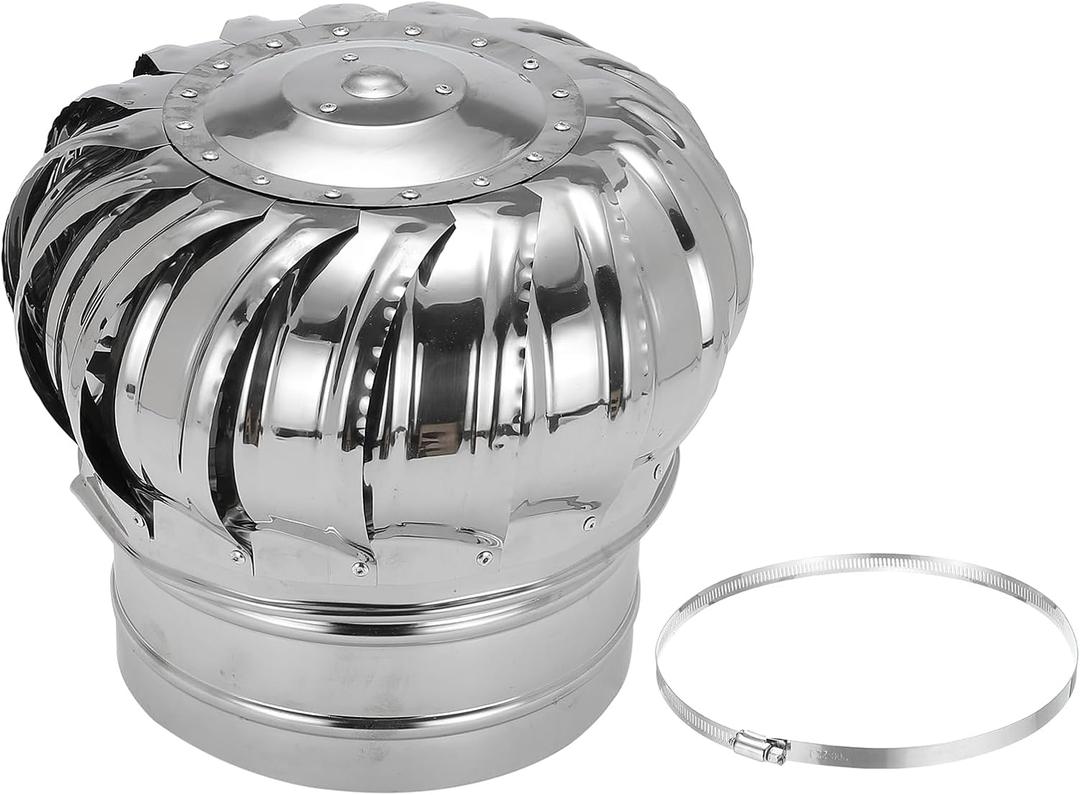 PATIKIL 7.9 Inch Exhaust Cap Roof Flue Vent Stainless Steel Roof Vent Wind Turbine Cap Cover Round Rotation Flue Vent for Outside Chimney Cover Flue Caps