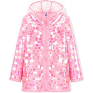 WELAKEN Girls Sequin Raincoat Waterproof Reusable Hooded Outwear Rain Jacket with Lining