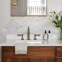 COLAMO Luxury Peel and Stick Backsplash,Faux Stone Mix Metal Smart Adhesive Mosaic Tile,Stick on Arabesque Geometric Water Jet, Accent Wall Tile for Kitchen,Fireplace,Bathroom(10,White Marble) (Silver Alps)