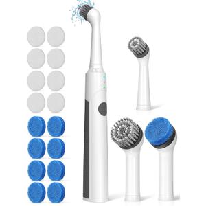 3 x Electric Grout Brush Power Scrubber: Rechargeable Crevice Cleaning Brushes 4H Working Times IPX7 Waterproof with Multi Brush Head for Home Kitchen Window Bathroom Tub Grout Tile (White)
