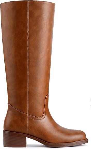 Womens Banana Knee High Boots Square Toe Comfortable Campus Boots Block Heel Riding Boots Wide Calf Long Tall Boots, 8.5