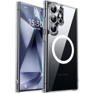 CANSHN Designed for Samsung Galaxy S24 Ultra Case Clear [Full Camera Protection] [Compatible with MagSafe] Non-Yellowing Shockproof Protective Phone Cover 6.8 Inch - Clear